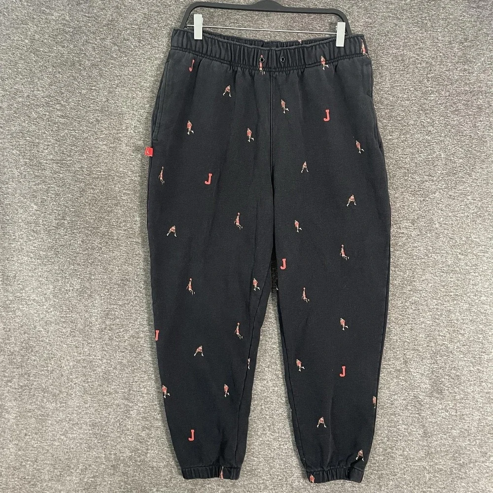 Jordan Pants Mens XL Black Fleece Sweatpants Joggers Dunk Print DH3519-010